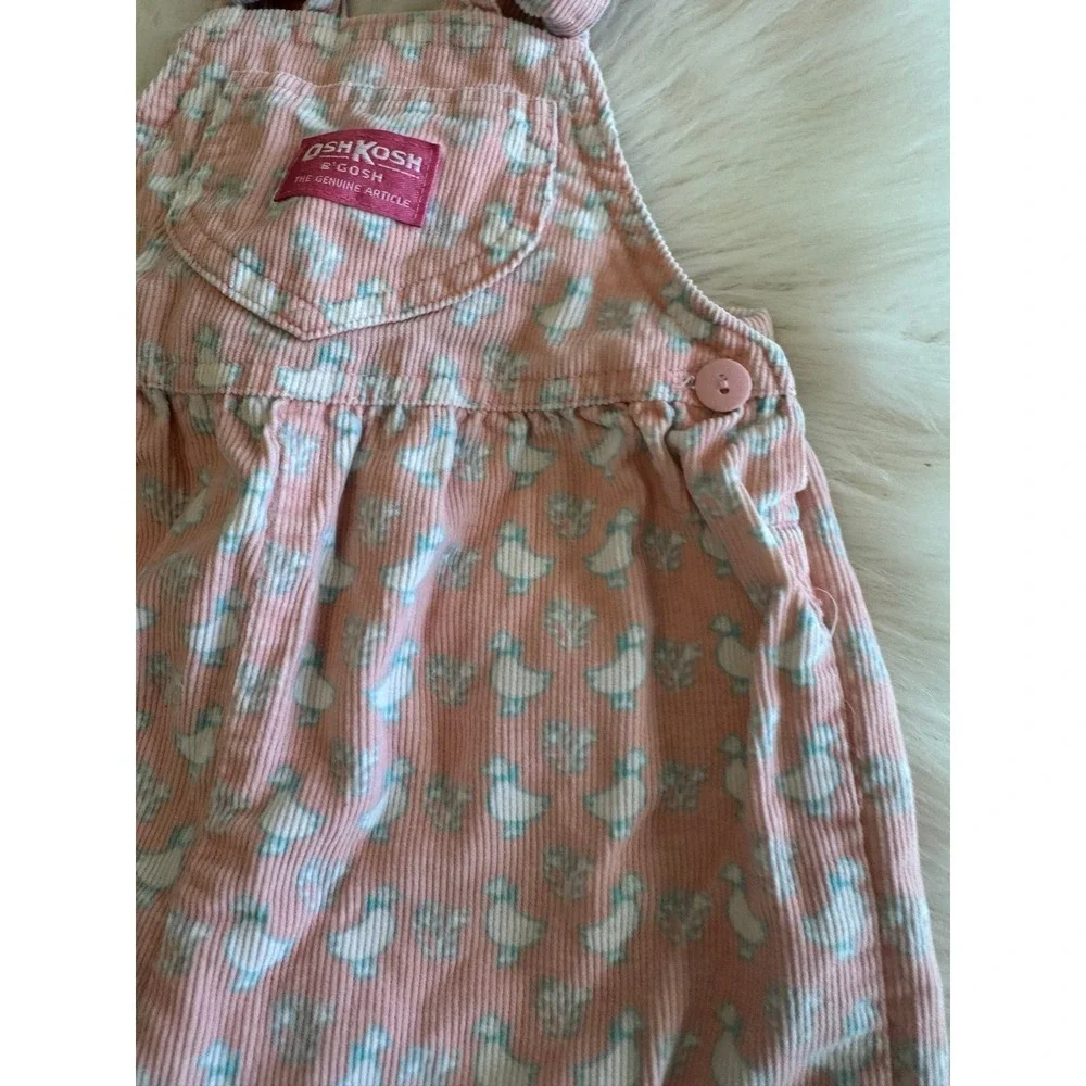 Vintage OshKosh‎ B'gosh pink corduroy overalls duck goose print size 2 EUC